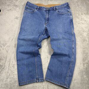 Duluth Trading Co Work Jeans Mens 42x28 Straight Leg Denim Grunge Medium Wash
